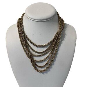 Vintage Monet Gold Tone Multi Strand Chain Bib Statement Necklace Signed